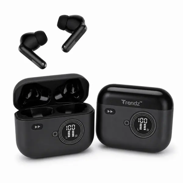 Trendz AeroX (ZappBuds) Earbuds with 40H Playtime, Quad Mic ENC-ANC, Deep Bass, Low Latency Gaming Mode, Fast Charge Bluetooth Headset(Black)